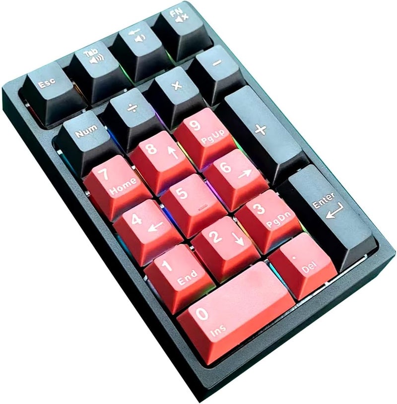 Boyi TD21 Hot Swap Numpad,21 Keys Mini Numpad Portable Keypad Bluetooth5.0/2.4G/Wired Number Pad Keyboard PBT Keycaps RGB Backlit Type-C Mini Keyboard (Black Red Cherry Keycaps) - Image 1